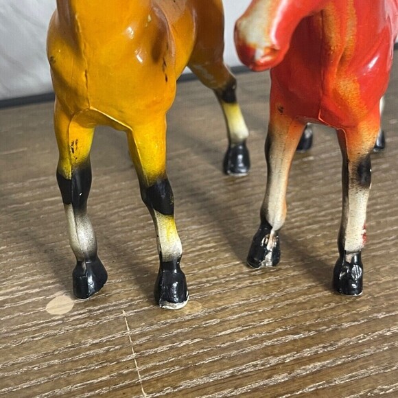 Vintage Pair of 2 1975 Imperial Tan Brown Chestnut Toy Horse Foals - Picture 3 of 9
